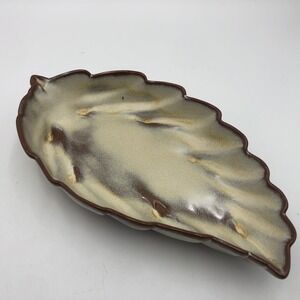 Vintage Frankoma 226 Pottery Prarie Brown Yellow Leaf Shaped Dish #226 12"